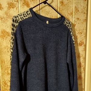 Knit Navy Sweater with Animal Sleeve size Medium